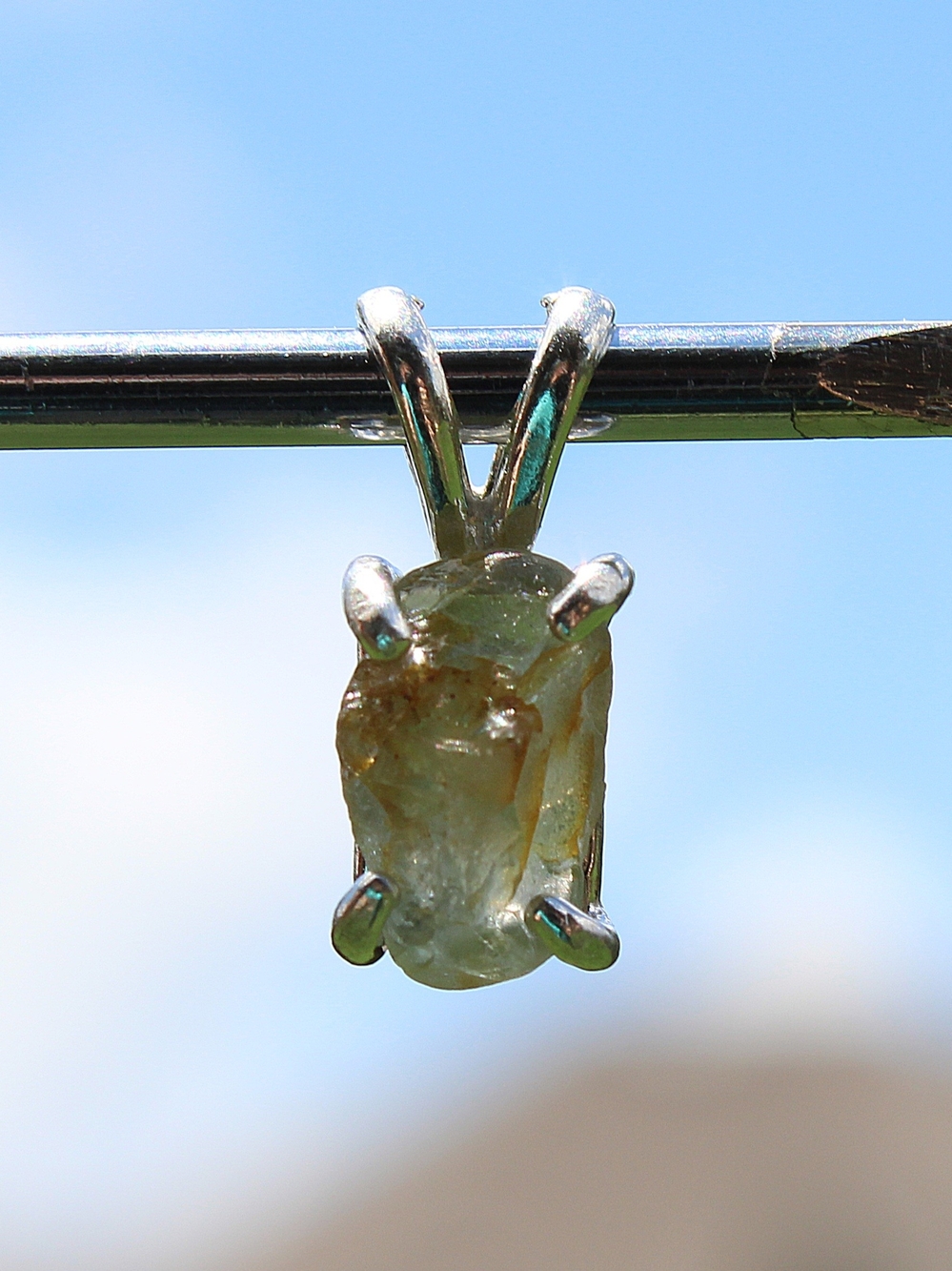 Unique Natural Rough 1.11ct Blue/Green Montana Sapphire Sterling Silver Necklace
